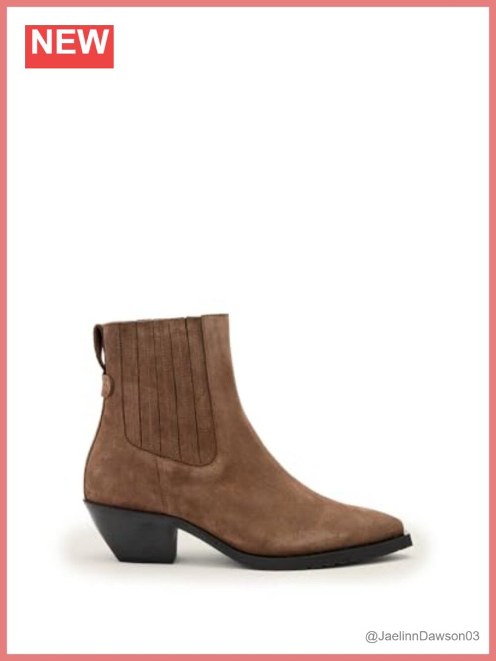 AllSaints Marcie Suede Ankle Bootie Block Heel Pointed Toe Pull-On Women's